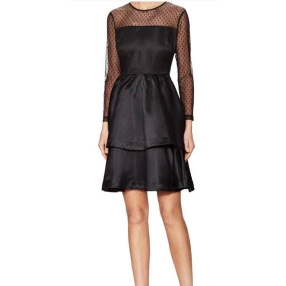 English Factory Sheer Yoke Tiered Cocktail Dress Sz Medium